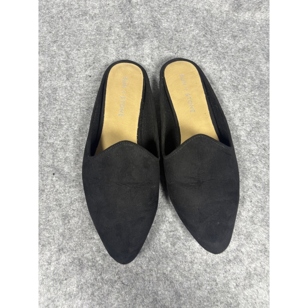 Sun + Stone Ninna Black Pointed Toe Mules Slip On Flats Womens Size 7.5M